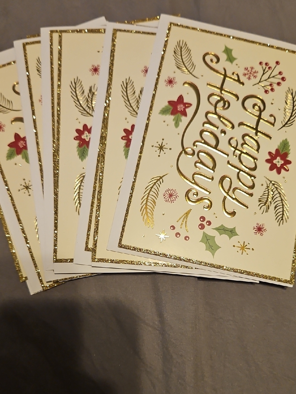 Lot Of 12 Holiday Greeting Christm Cards with Glitter And Gold Foil